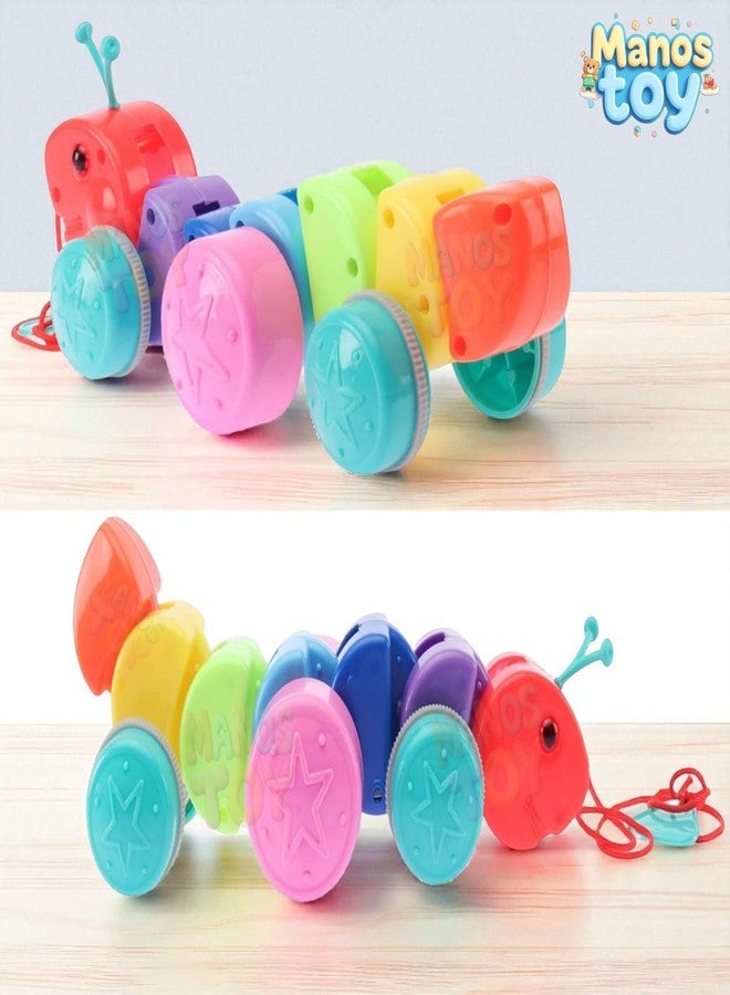 Manos Colourful Caterpillar Pull-Along Toy for Kids, Educational Stacking Blocks, Rainbow Colours Pack of 1 - Image 4